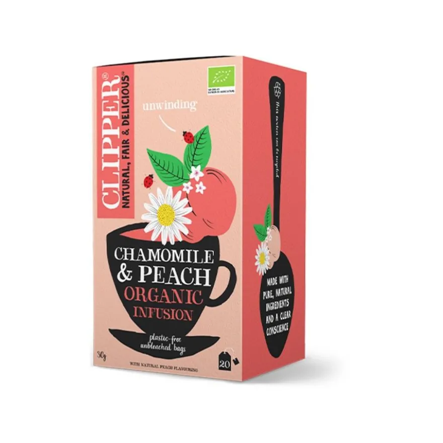Clipper Chamomile And Peach Organic Infusion 20 teepussia