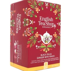 English Tea Shop Organic Black Tea & Ginger With Peach, 20 teepussia