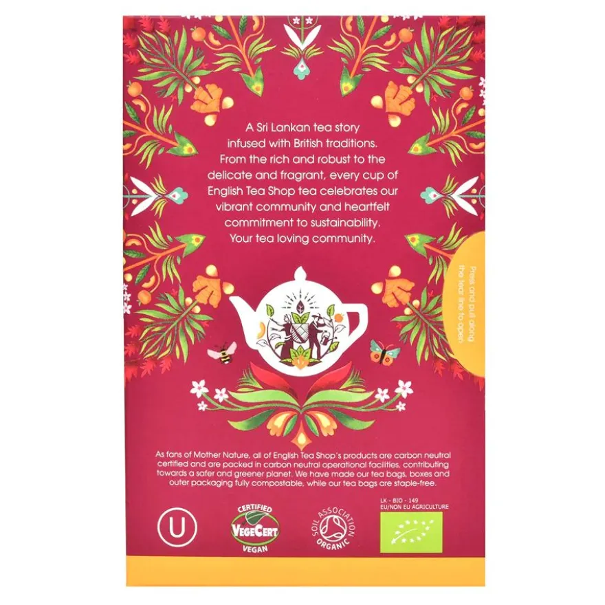 English Tea Shop Organic Black Tea & Ginger With Peach, 20 teepussia