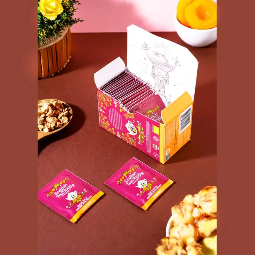 English Tea Shop Organic Black Tea & Ginger With Peach, 20 teepussia
