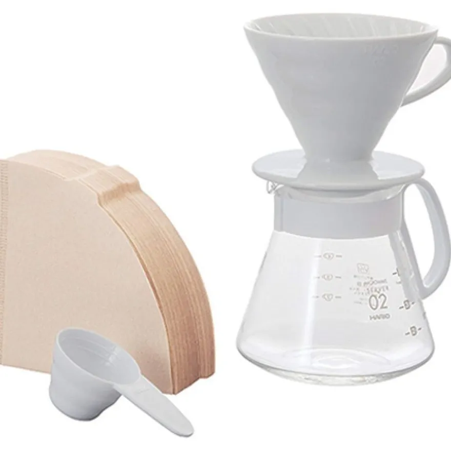 Hario V60-02 Ceramic Dripper Set 600 ml, valkoinen