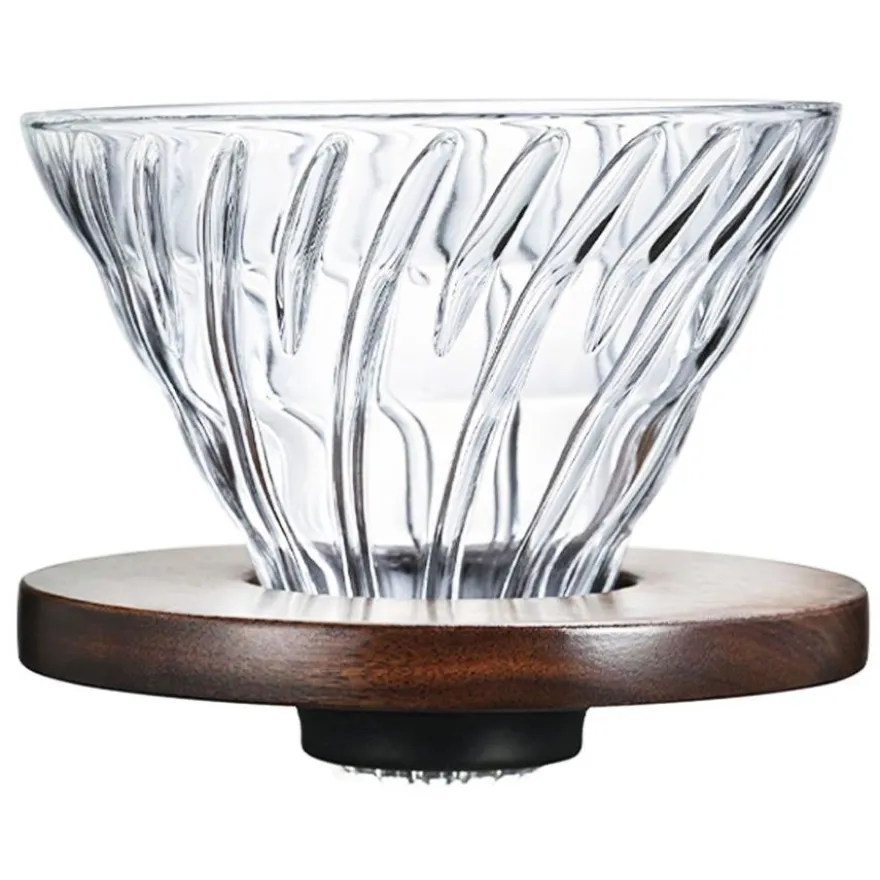 Hario V60 Walnut Wood Dripper koko 02 lasinen suodatinsuppilo