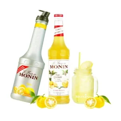 Monin Cloudy Lemonade Base 700 ml + Monin Le Fruit Yuzu -hedelmäpyree 1 l